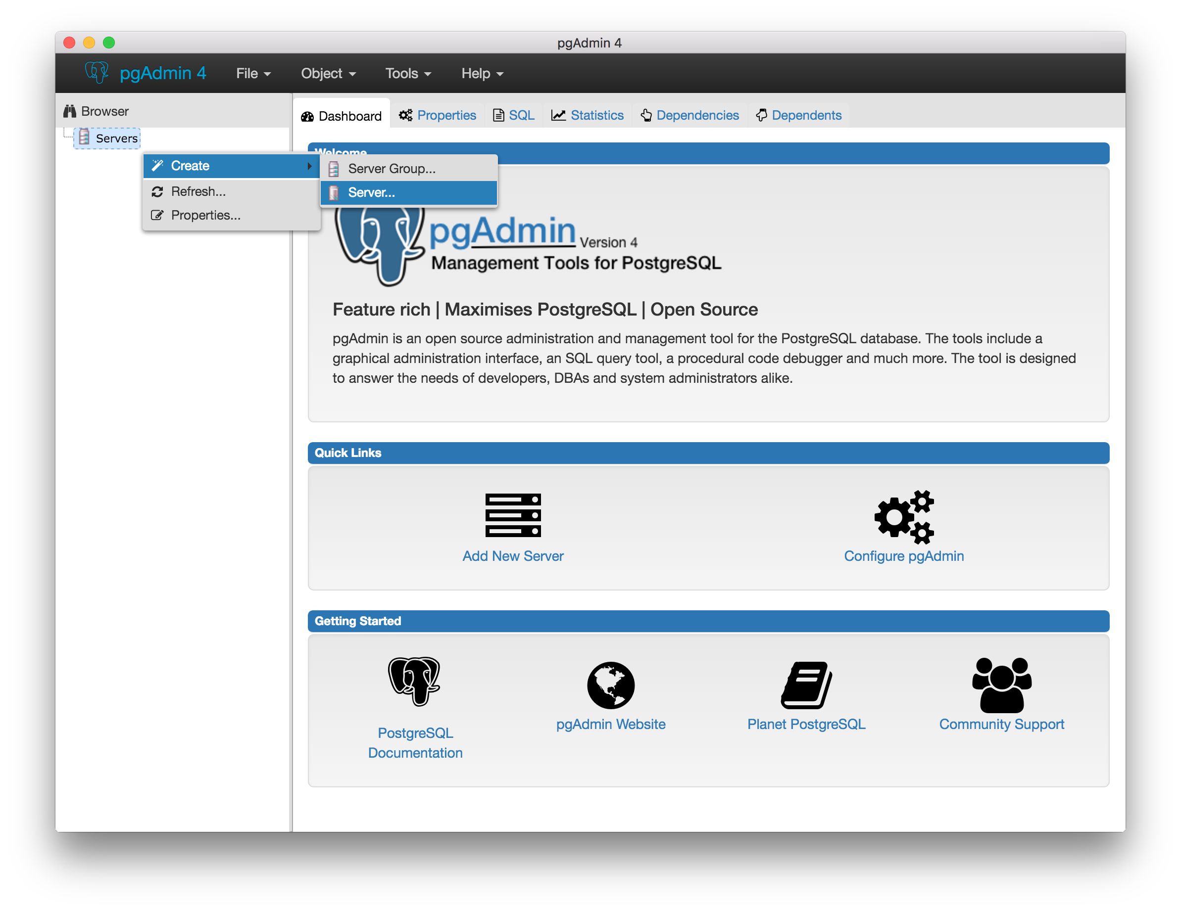 pgAdmin 4 add server
